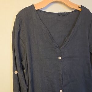 Women's Black Linen Button-Up Dress/Top